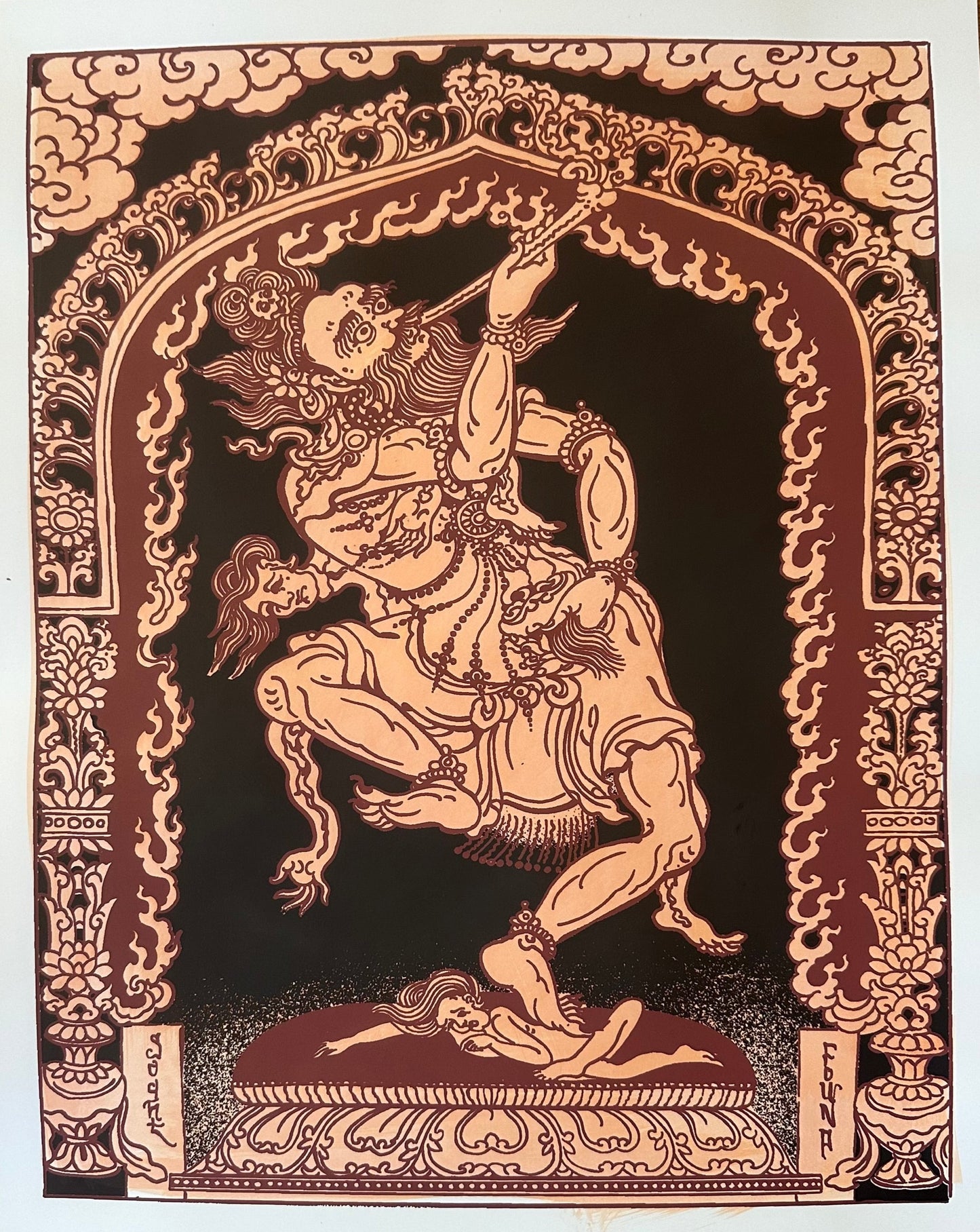 Sri Mahakala hand painted silkscreen print