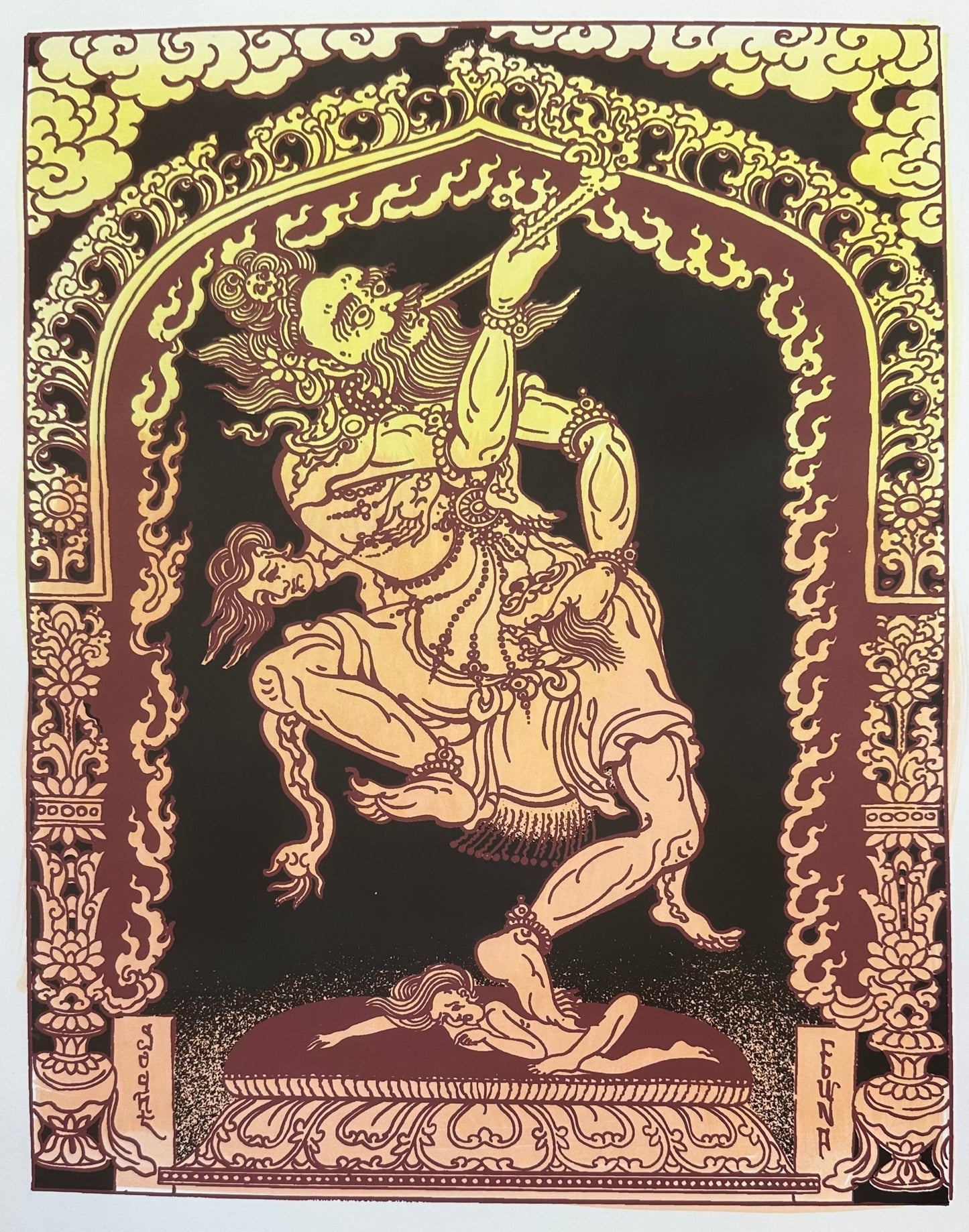 Sri Mahakala Handpainted Silkscreen Poster
