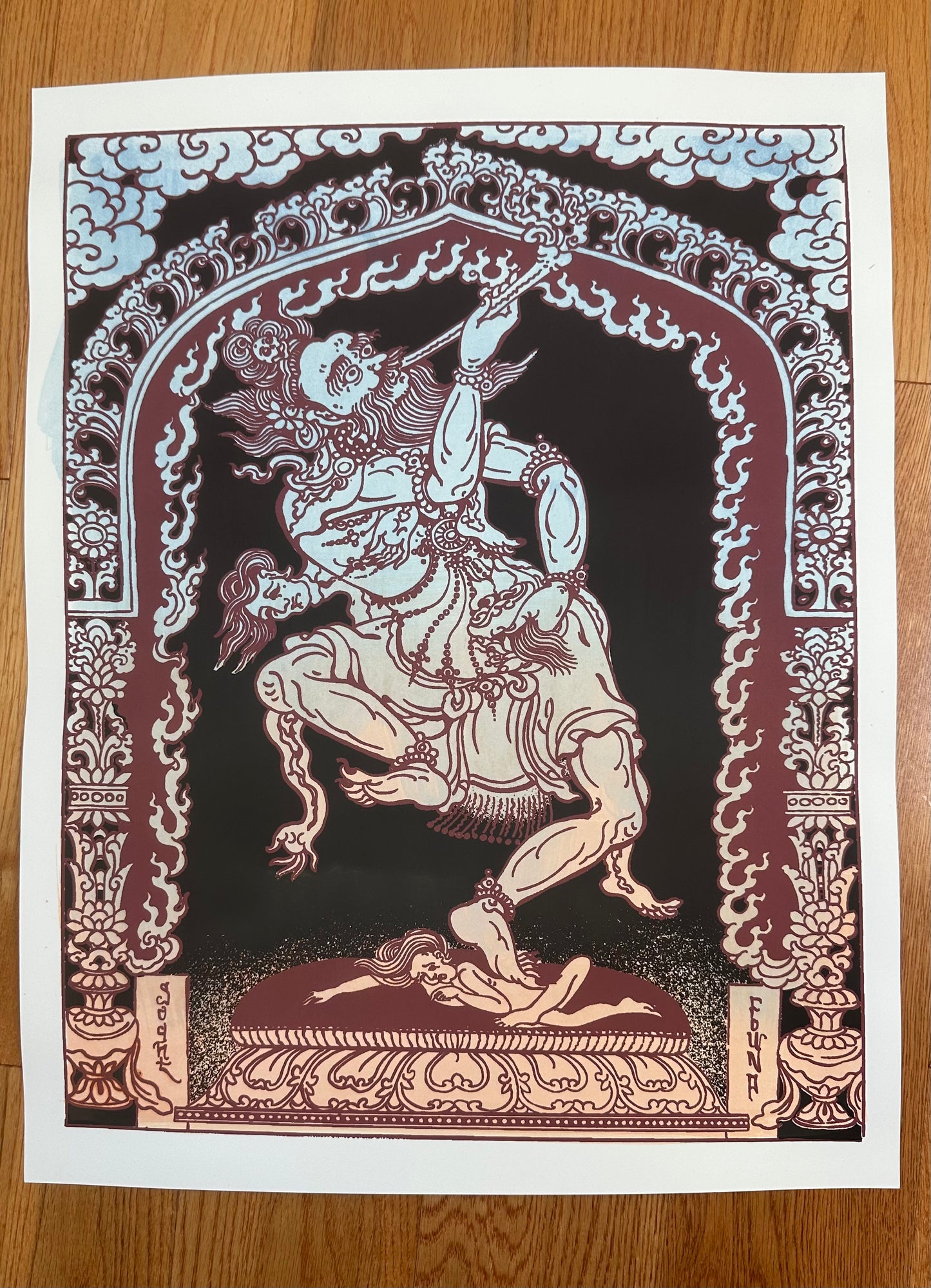 Sri Mahakala Handpainted Silkscreen Poster