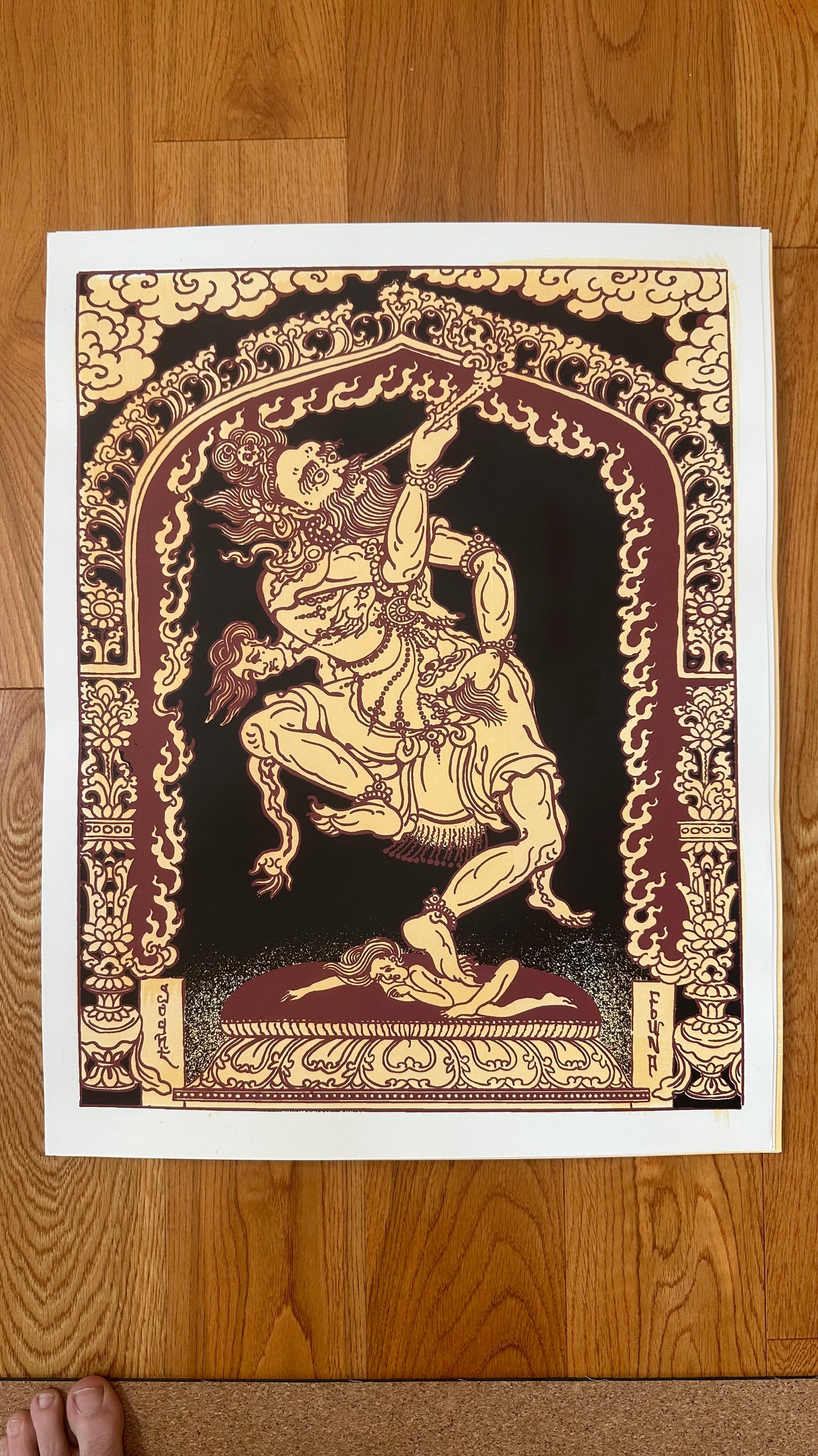 Sri Mahakala hand painted silkscreen print
