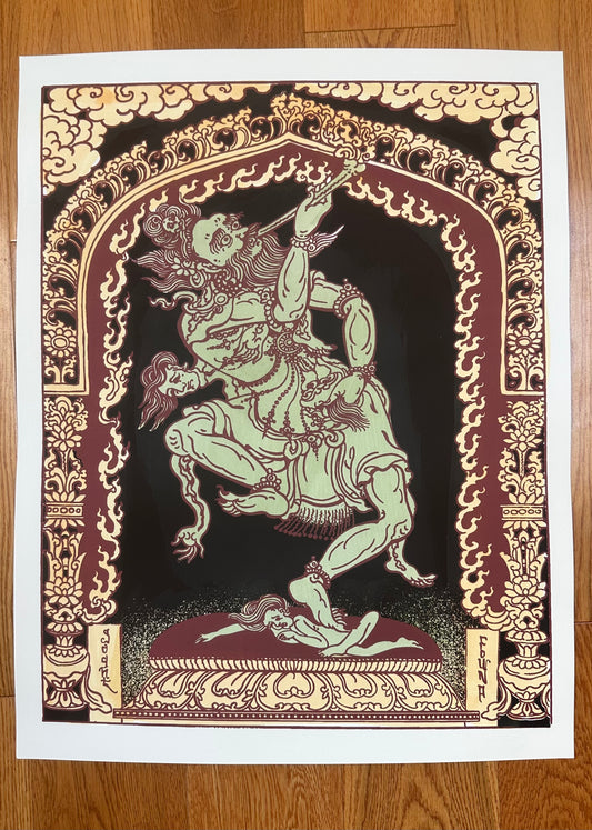 Sri Mahakala Handpainted Silkscreen Poster