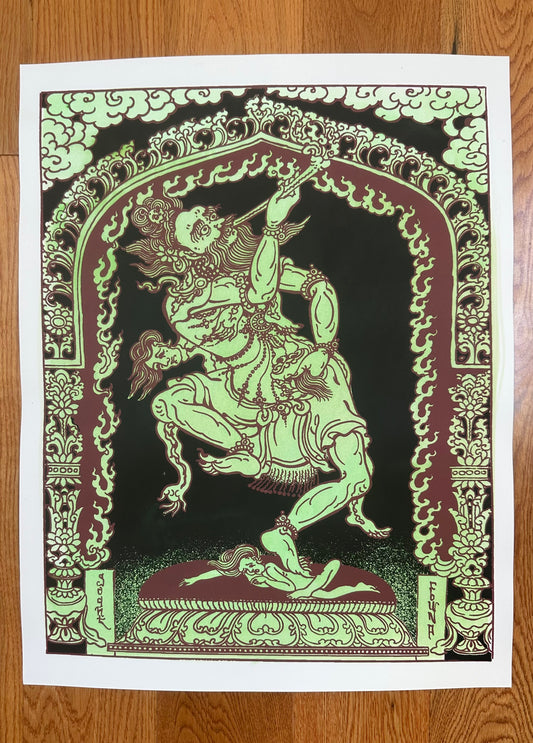 Sri Mahakala Handpainted Silkscreen Poster