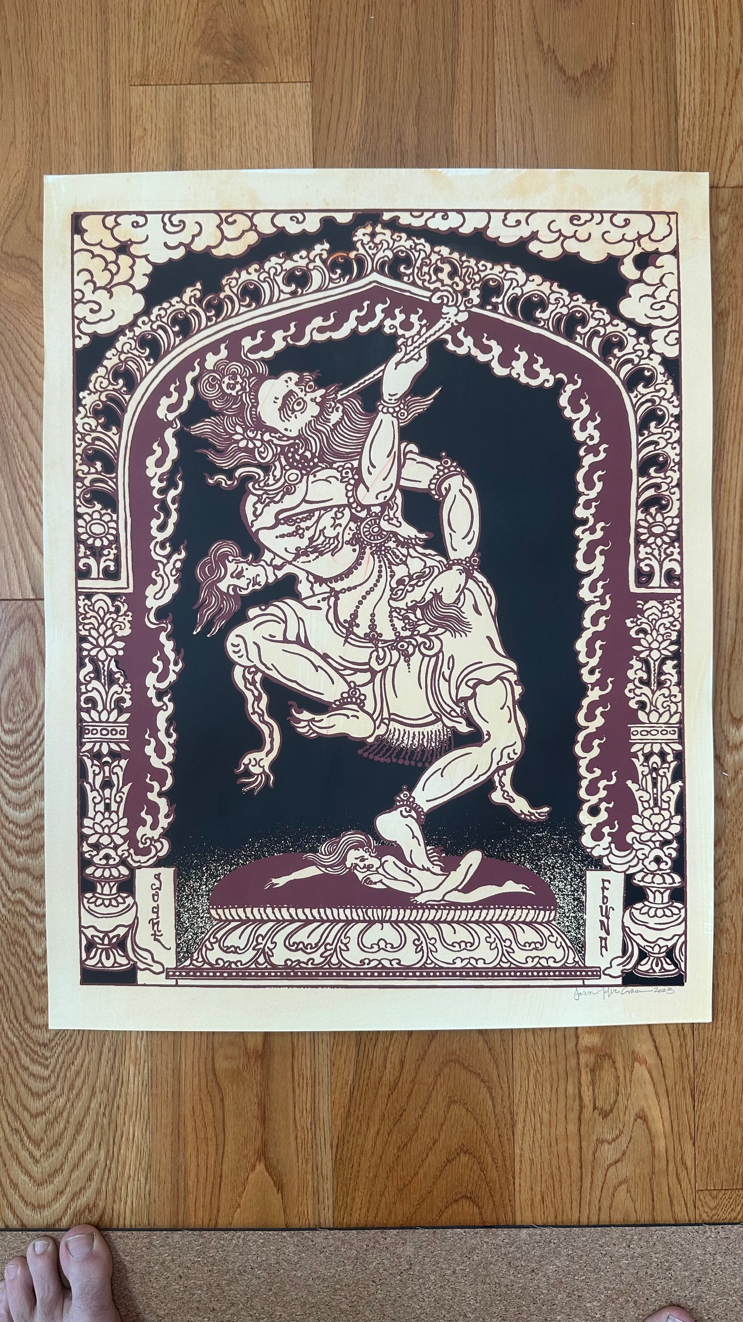 Sri Mahakala hand painted silkscreen print