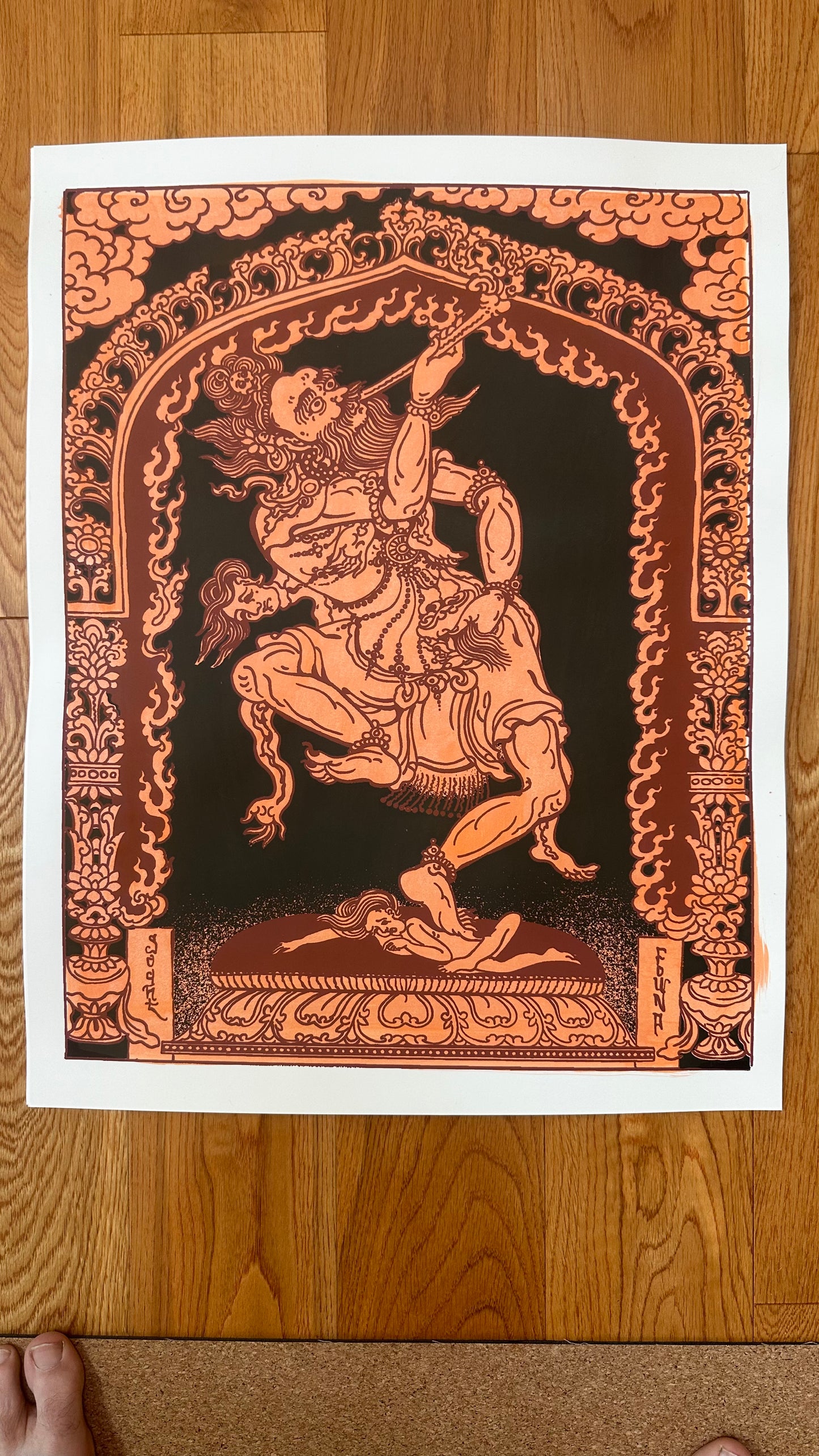Sri Mahakala hand painted silkscreen print